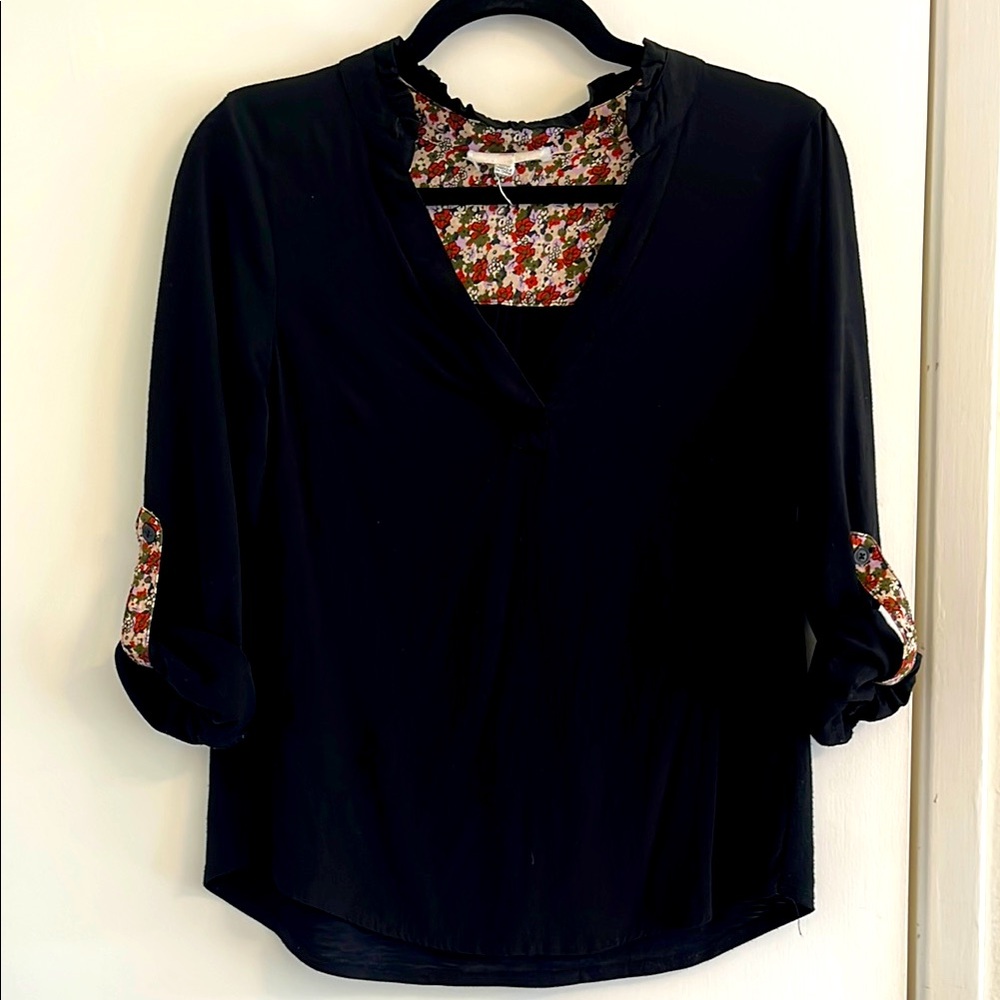 Anthropologie Black Women's Top with Floral Accents
